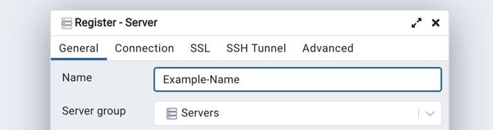 Screenshot of the General tab within the Register Server form